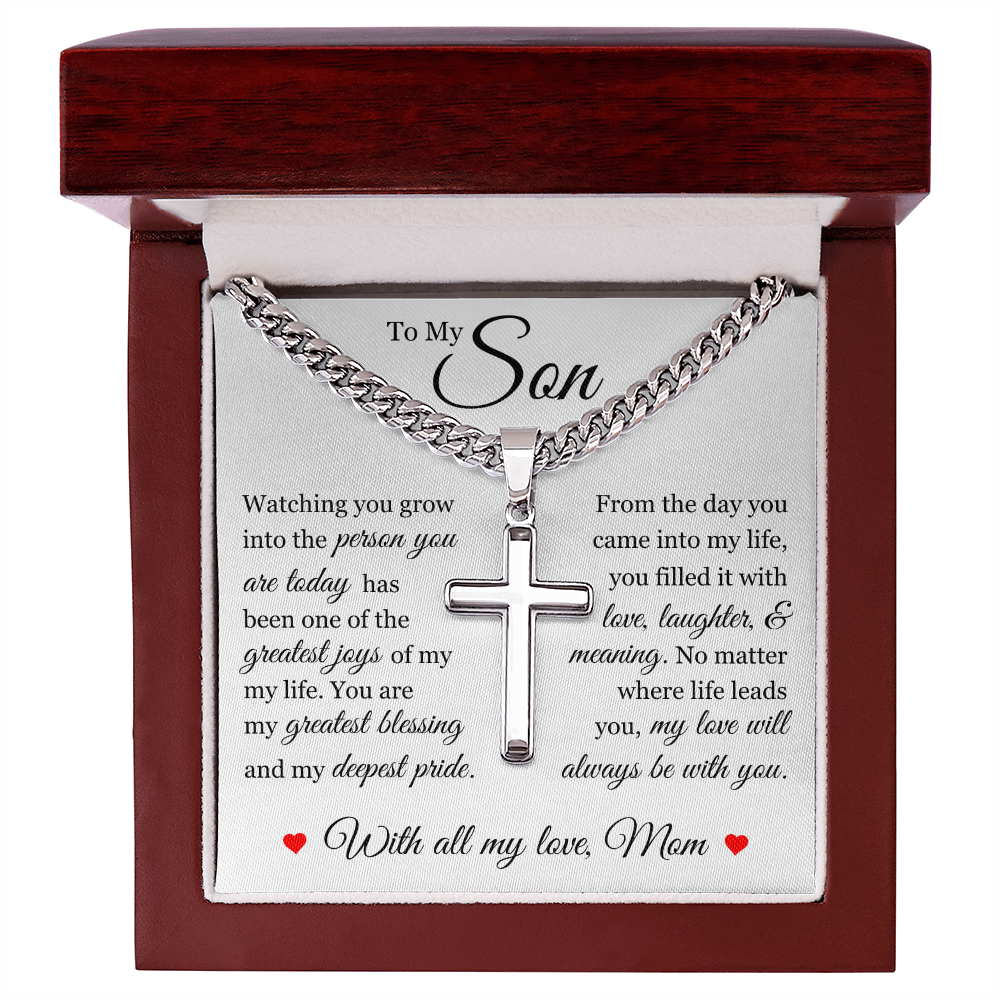 Cross Cuban Link Chain - To My Son "You Are My Greatest Blessing"