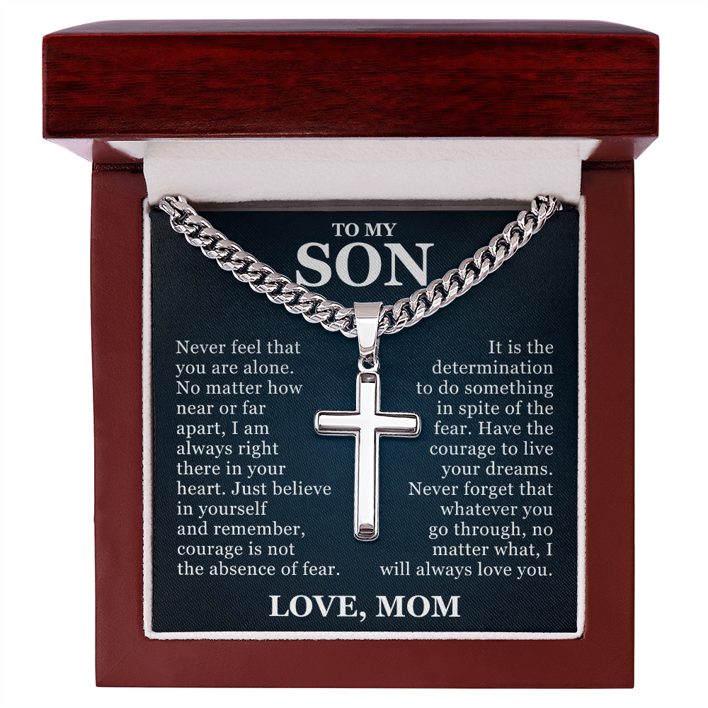 Artisan Cross with Cuban Link Chain - To My Son "I Will Always Love You"