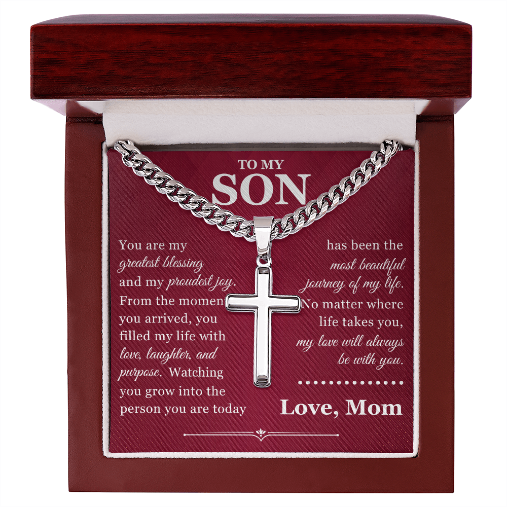 Artisan Cross with Cuban Link Chain - To My Son "You Are My Greatest Blessing"