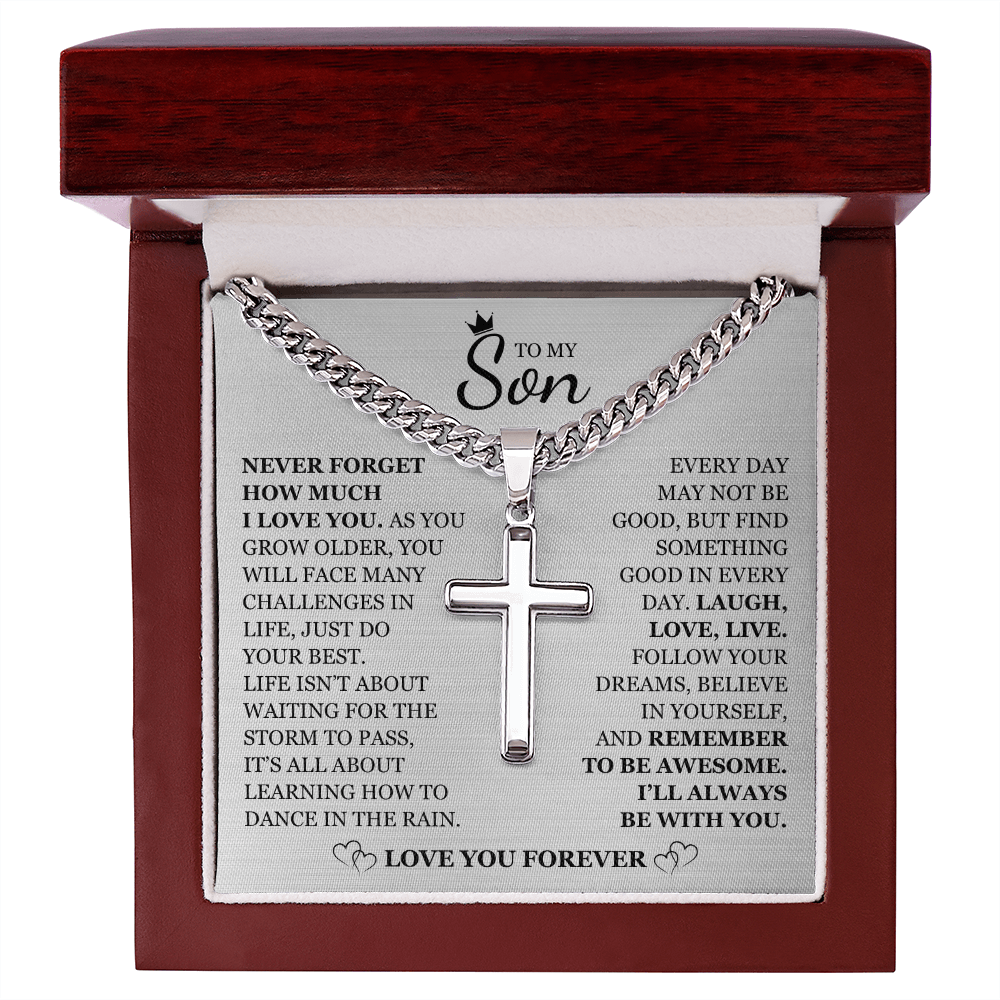 To My Son - Artisan Cross with Cuban Link Chain