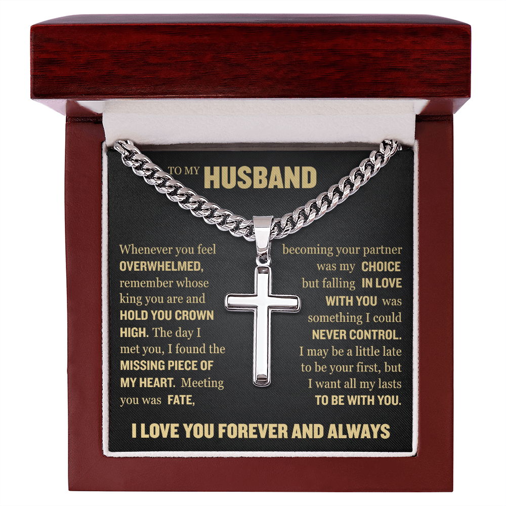 Cross Cuban Link Chain - To My Husband "I Found The Missing Piece of My Heart"