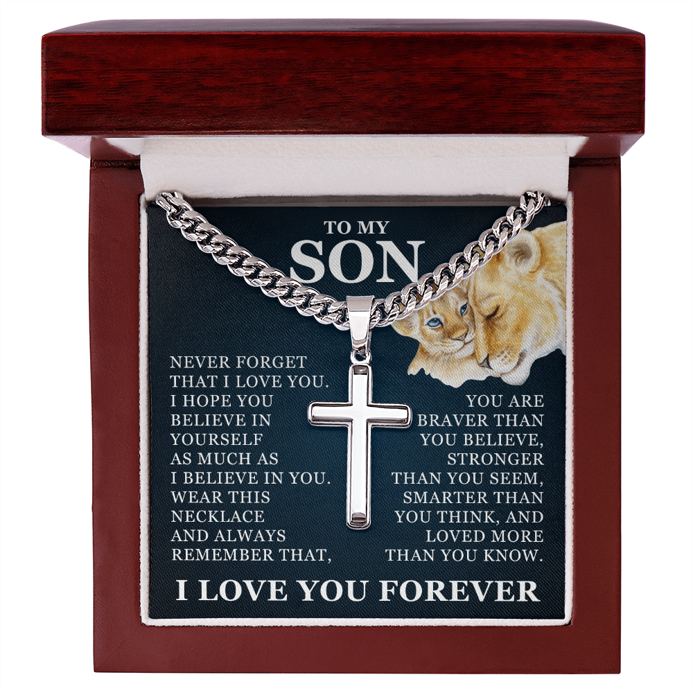 Artisan Cross with Cuban Link Chain - To My Son "I Believe In You"