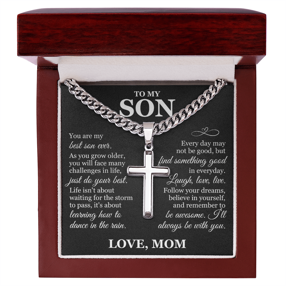 Artisan Cross with Cuban Link Chain - To My Son "Just Do Your Best"