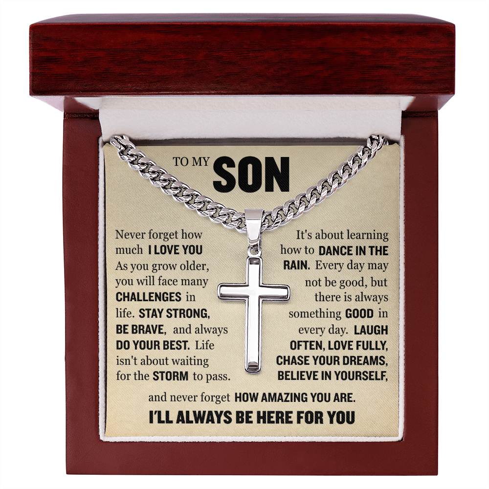 Cross Cuban Link Chain - To My Son "Never Forget How Amazing You Are"