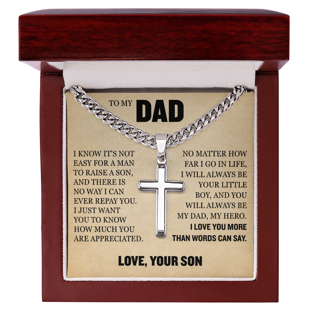 Cross Cuban Link Chain - To My Dad "I Love You More Than Words Can Say"