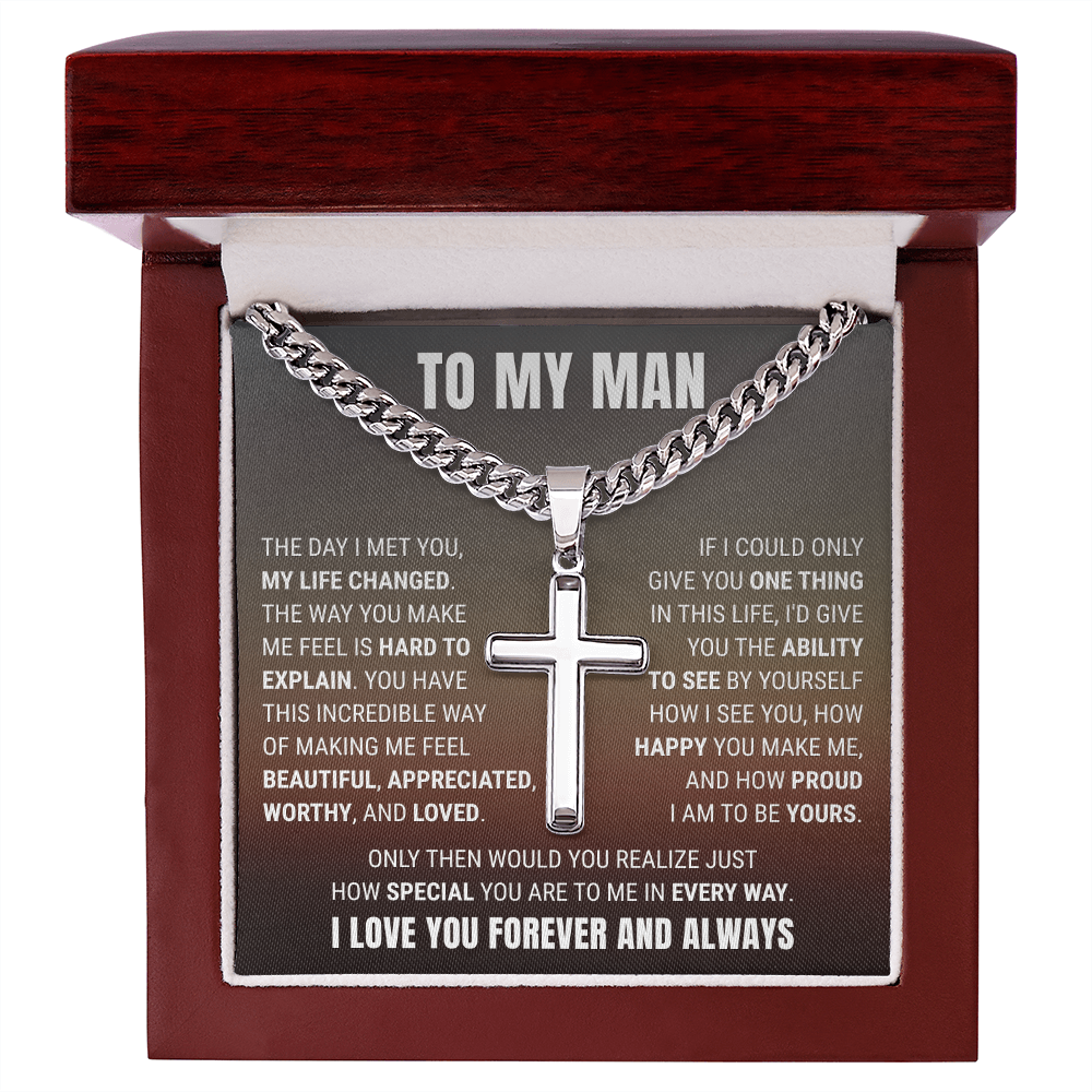 Cross Cuban Link Chain - To My Husband "How Happy You Make Me"