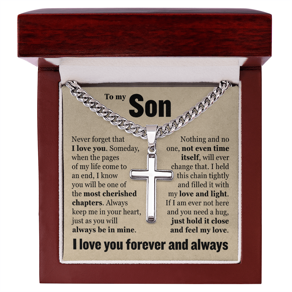 Cross Cuban Link Chain - To My Son "Always Keep Me In Your Heart"