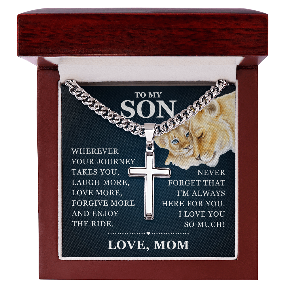 Artisan Cross with Cuban Link Chain - To My Son "I Love You So Much"