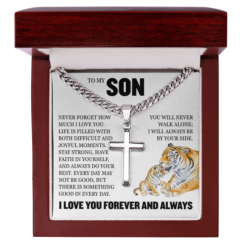 Cross Cuban Link Chain - To My Son "I Will Always Be By Yourside"