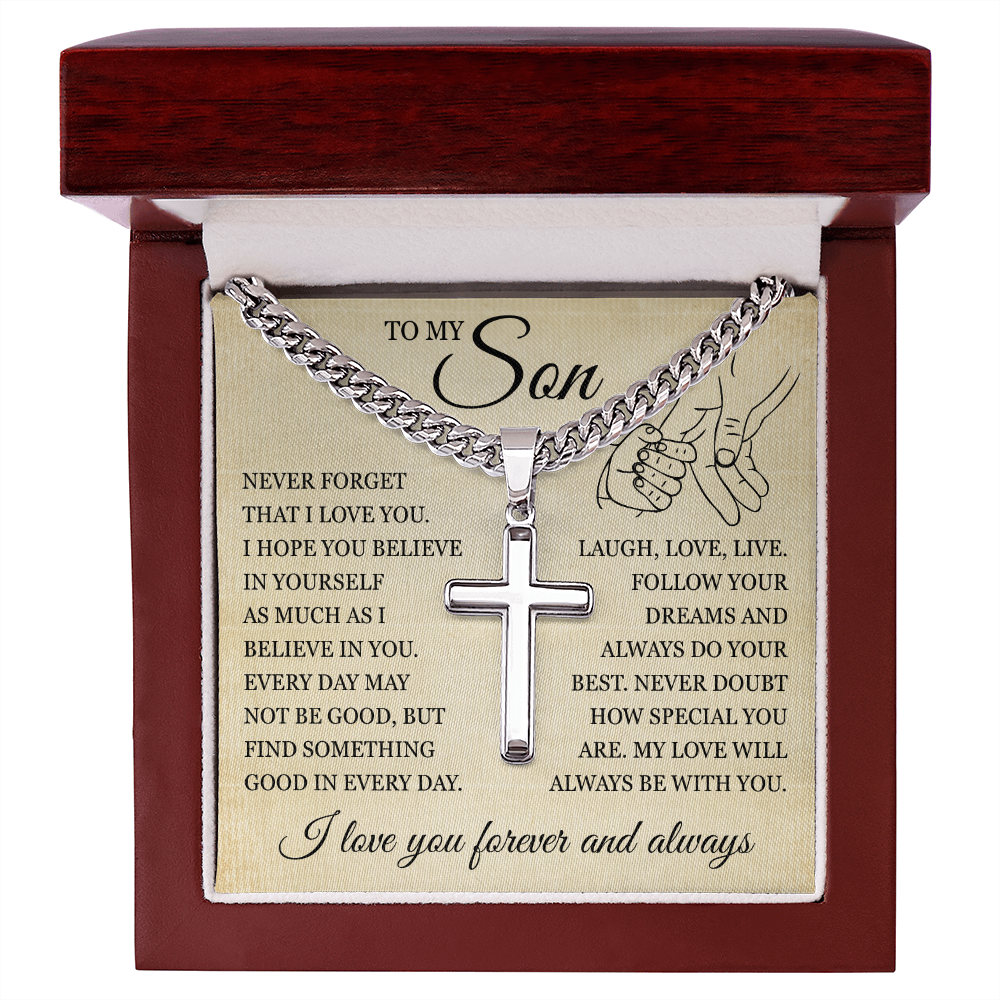 Cross Cuban Link Chain - To My Son "I Believe In You"