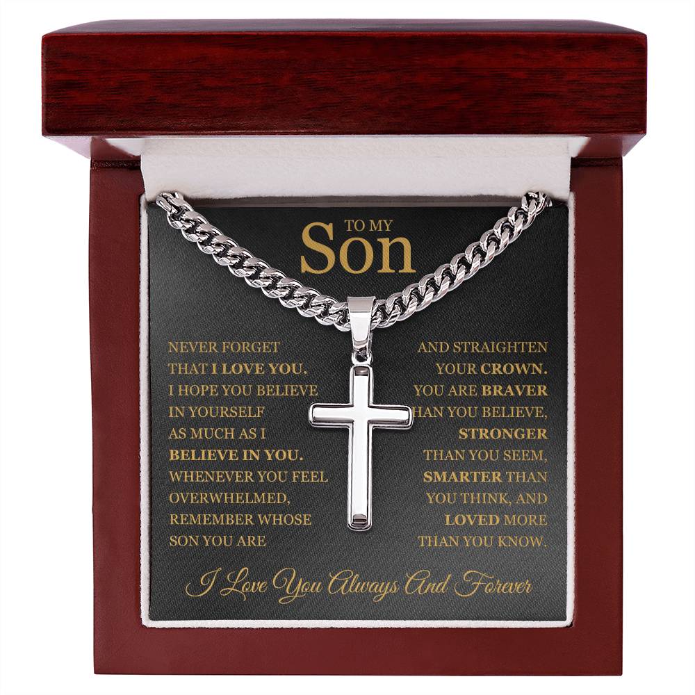 To My Son - Artisan Cross with Cuban Link Chain
