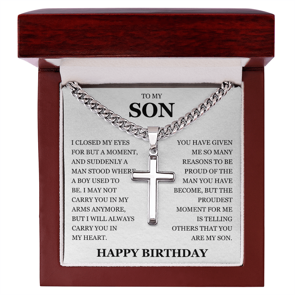 To My Son - Artisan Cross with Cuban Link Chain