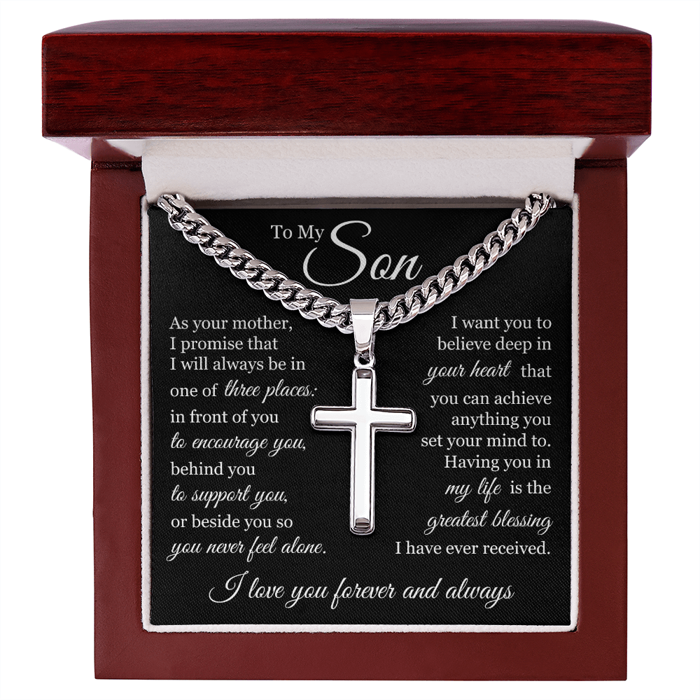 Cross Cuban Link Chain - To My Son "I Love You Forever and Always"