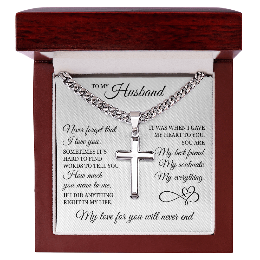 Cross Cuban Link Chain - To My Husband "My Love For You Will Never End"