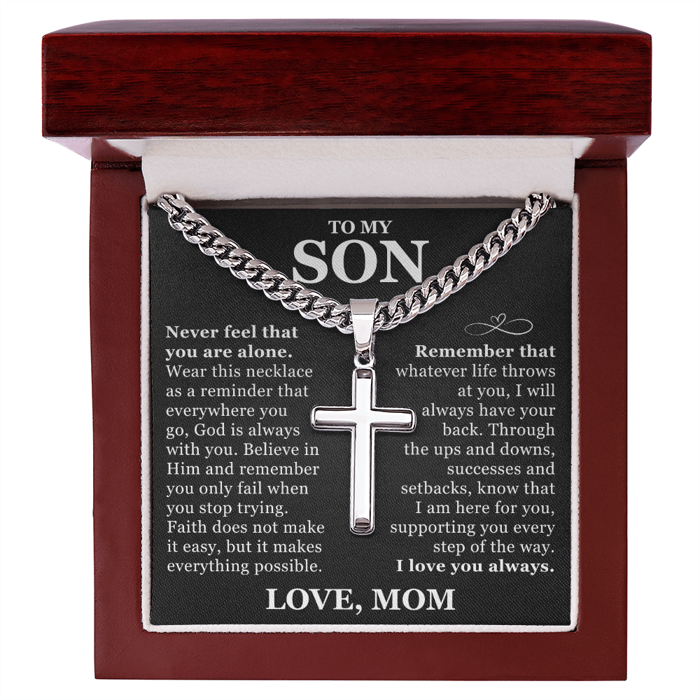 Artisan Cross with Cuban Link Chain - To My Son