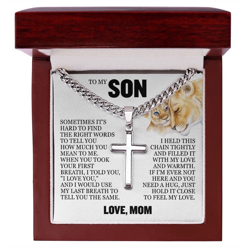 Cross Cuban Link Chain - To My Son "I Love You"