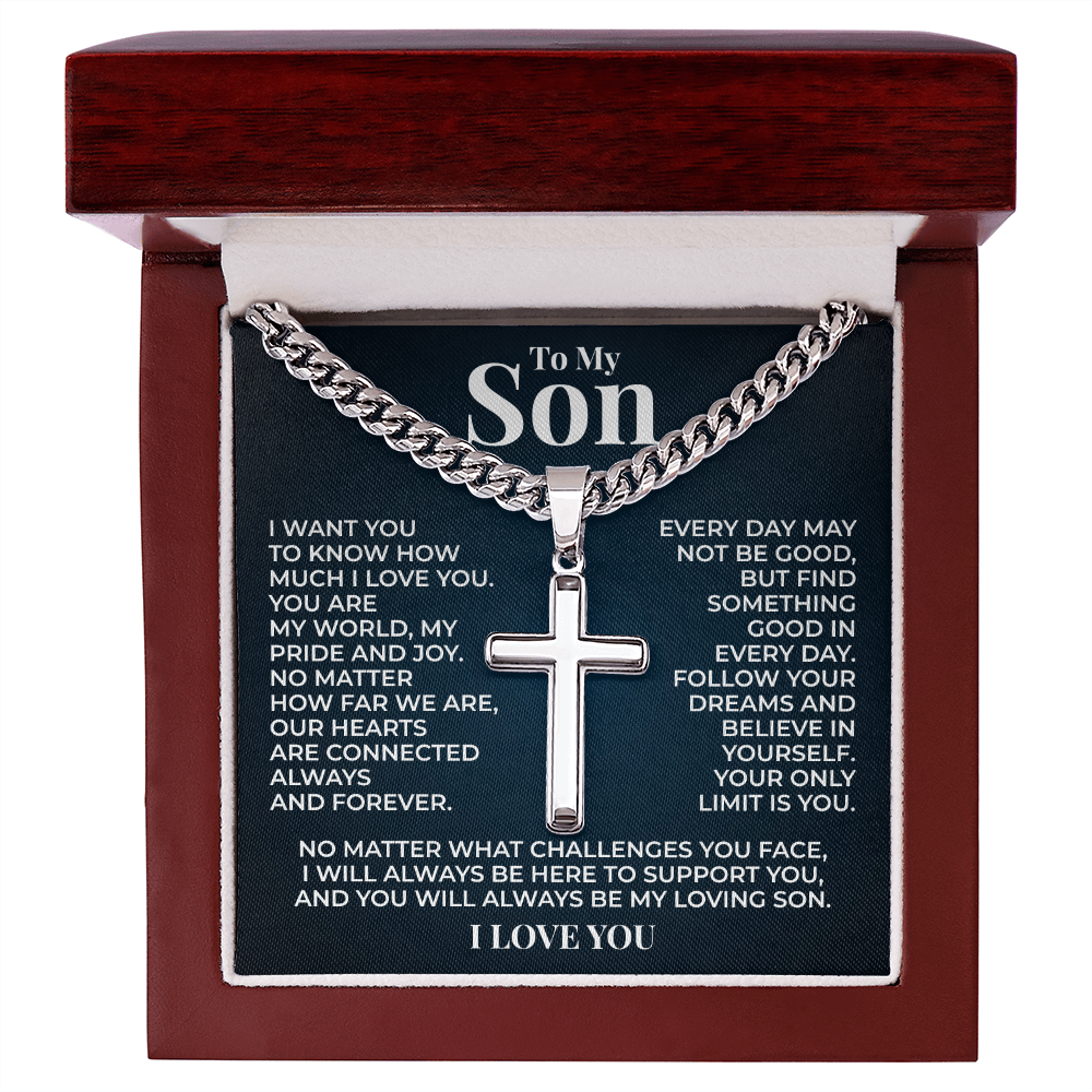 Cuban Chain with Cross Necklace - To My Son "Follow You Dreams"