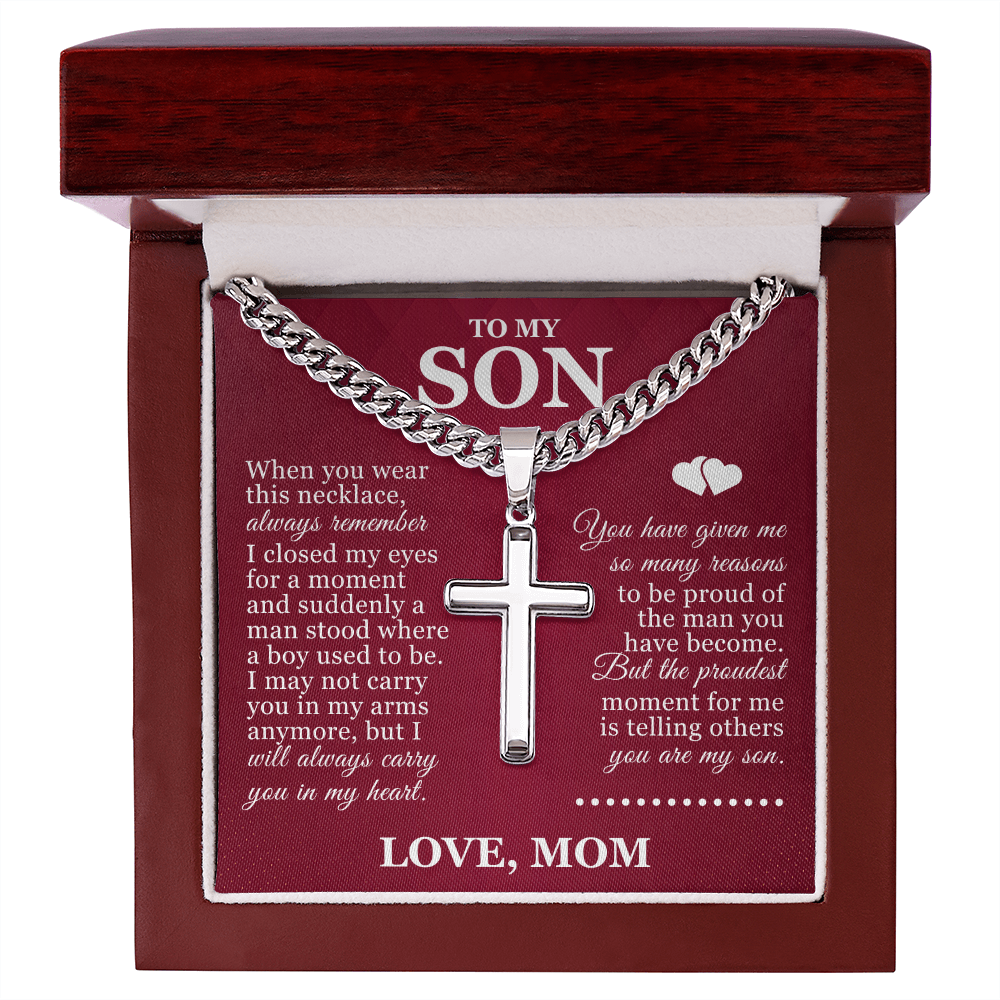 Artisan Cross with Cuban Link Chain - To My Son "Always Remember"
