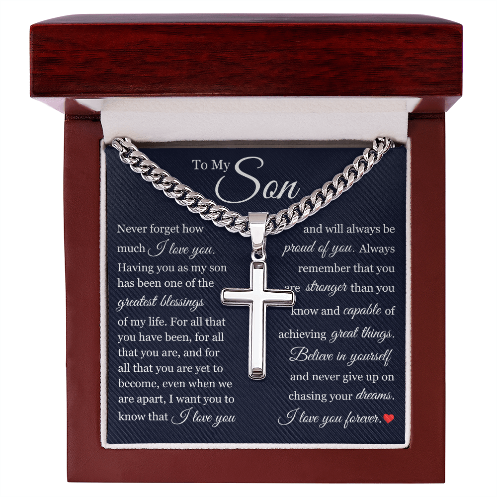 Cross Cuban Link Chain - To My Son "Believe In Yourself"
