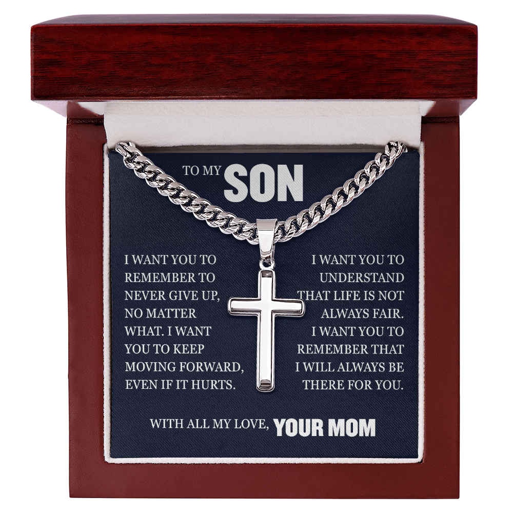 Cross Cuban Link Chain - To My Son "I Will Always Be There For You"