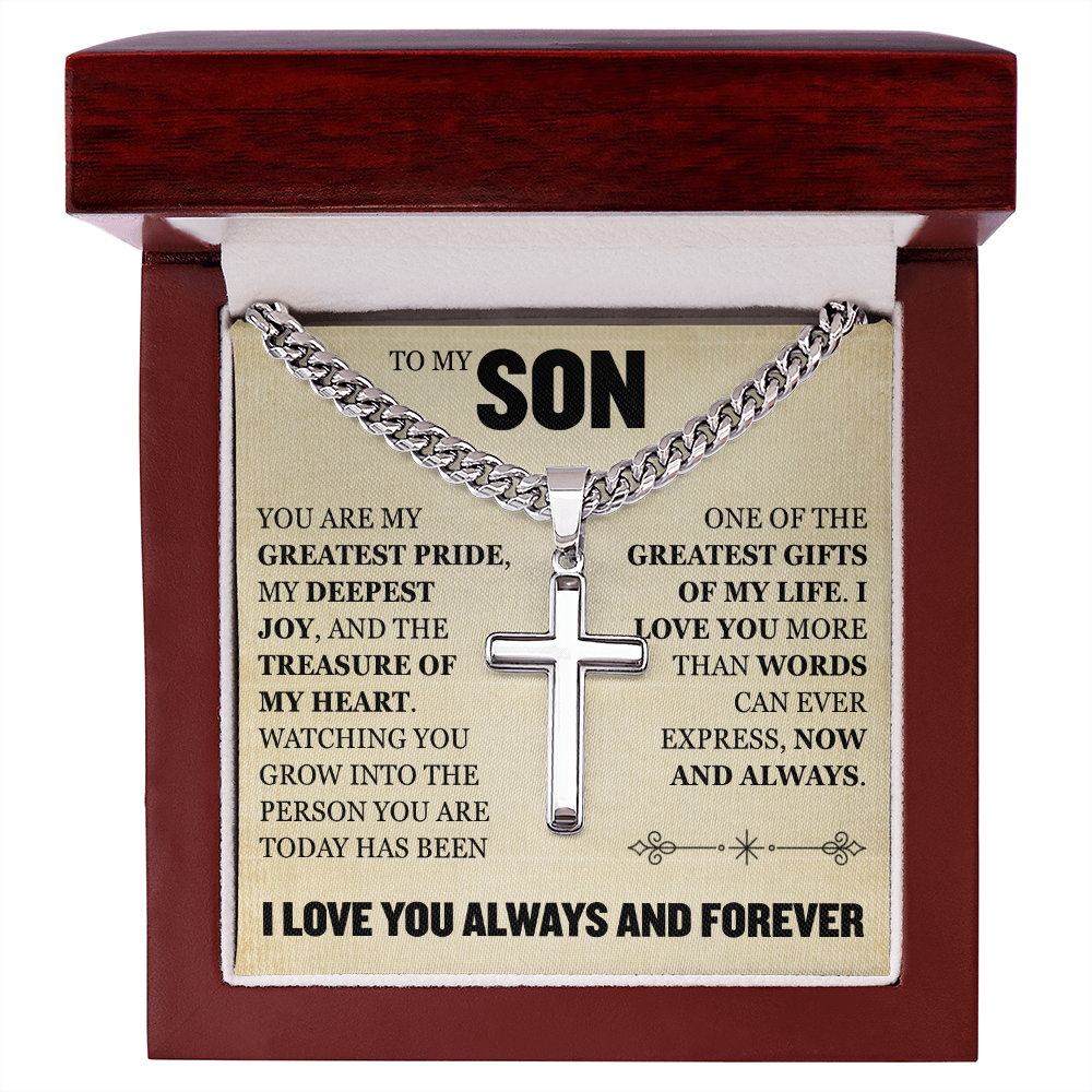 Cross Cuban Link Chain - To My Son "You Are My Greatest Pride"