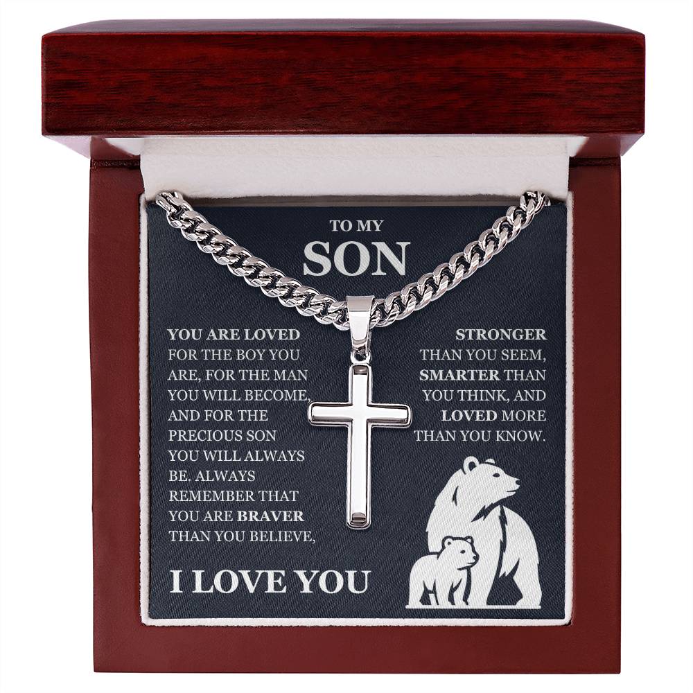 To My Son - Artisan Cross with Cuban Link Chain