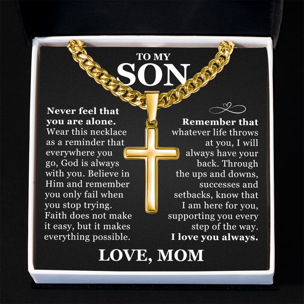 Artisan Cross with Cuban Link Chain - To My Son