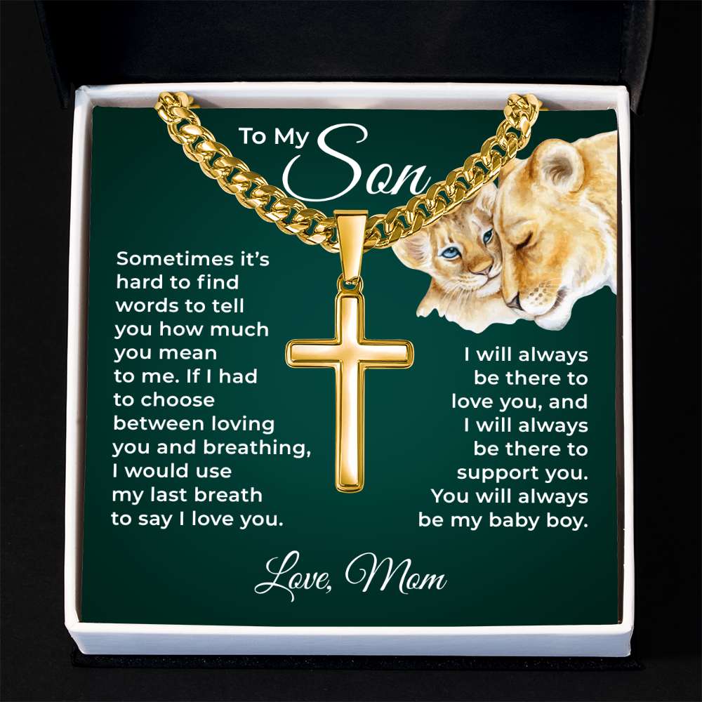 Cuban Chain with Cross Necklace - To My Son "I Love You"