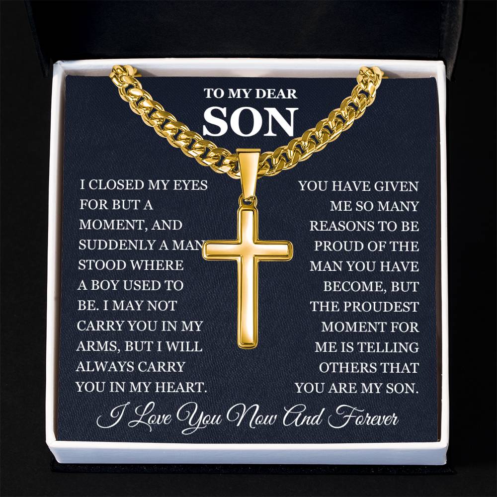 To My Son - Artisan Cross with Cuban Link Chain