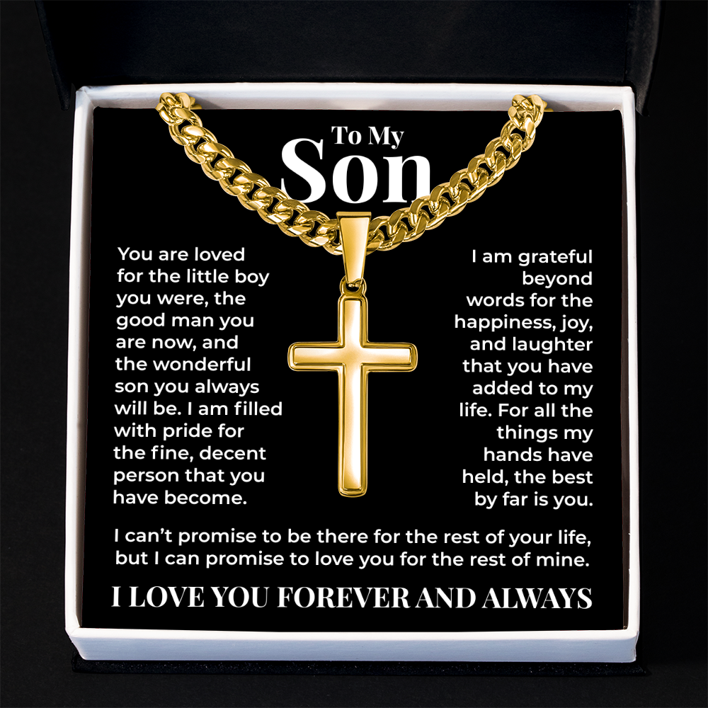 Cuban Chain with Cross Necklace - To My Son "I Am Grateful Beyond Words"
