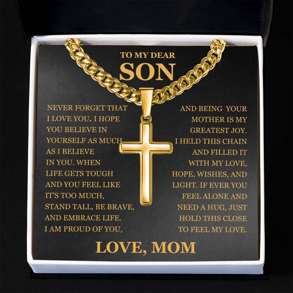 To My Son - Artisan Cross with Cuban Link Chain