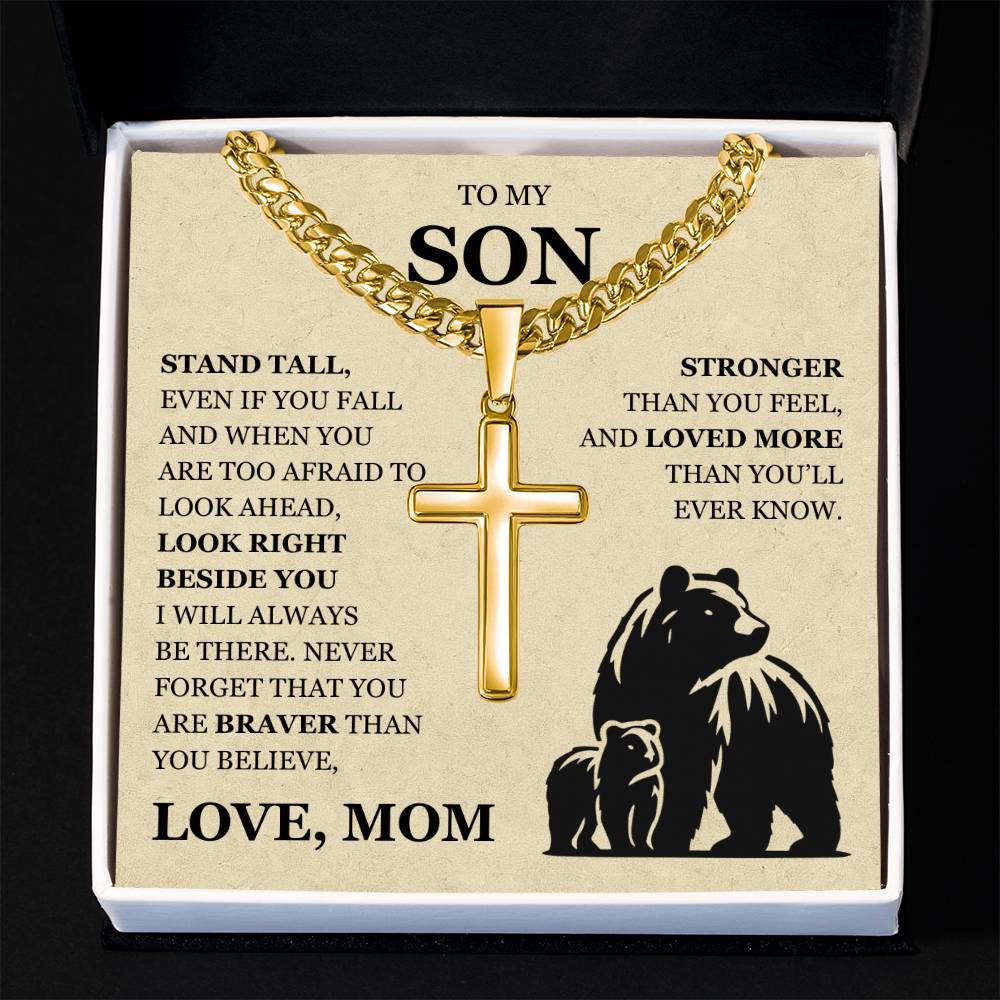 To My Son - Artisan Cross with Cuban Link Chain