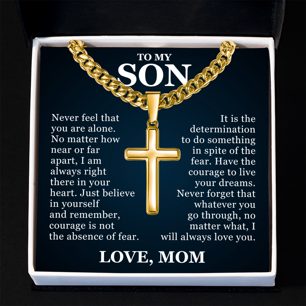 Artisan Cross with Cuban Link Chain - To My Son "I Will Always Love You"
