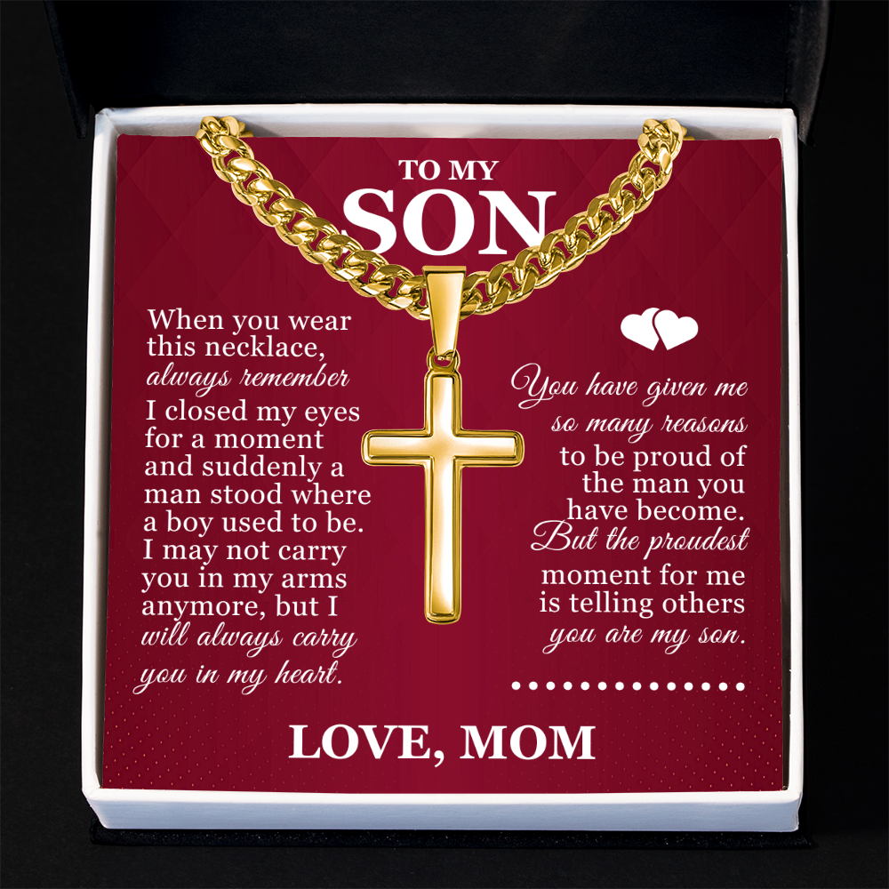 Artisan Cross with Cuban Link Chain - To My Son "Always Remember"