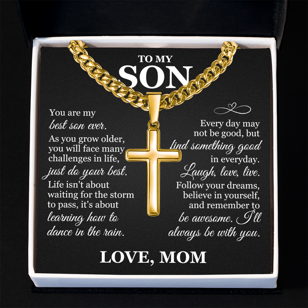 Artisan Cross with Cuban Link Chain - To My Son "Just Do Your Best"