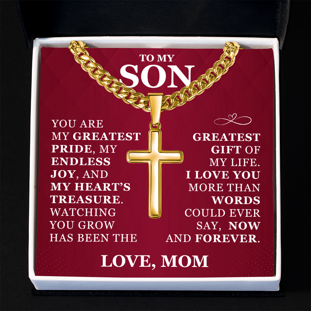 Artisan Cross with Cuban Link Chain - To My Son "I Love You"