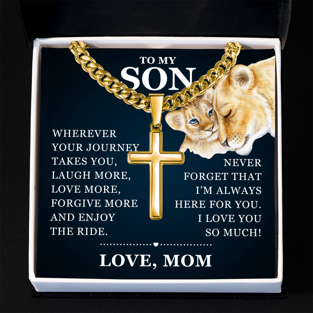 Artisan Cross with Cuban Link Chain - To My Son "I Love You So Much"