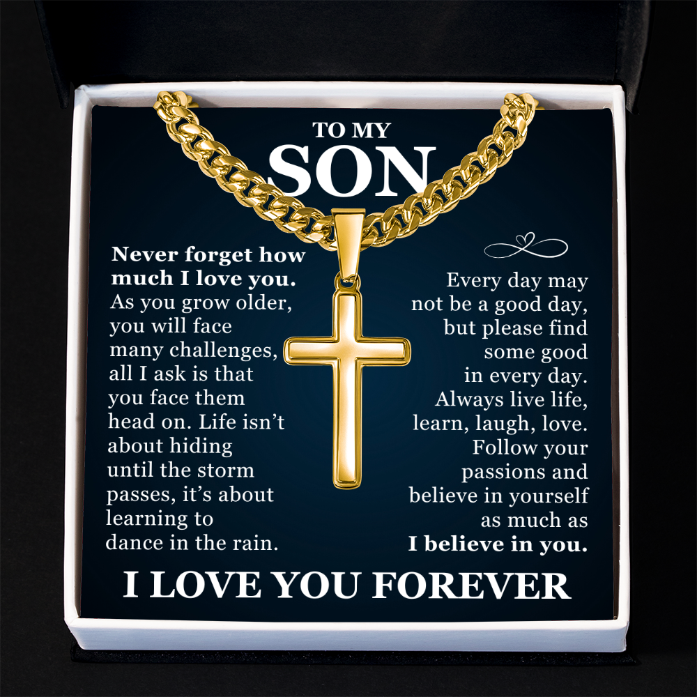 Artisan Cross with Cuban Link Chain - To My Son "I Believe In You"