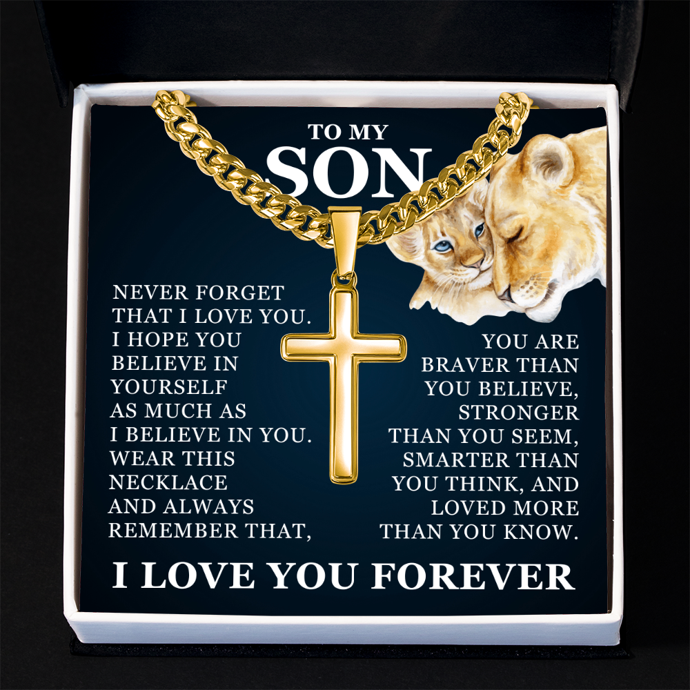 Artisan Cross with Cuban Link Chain - To My Son "I Believe In You"