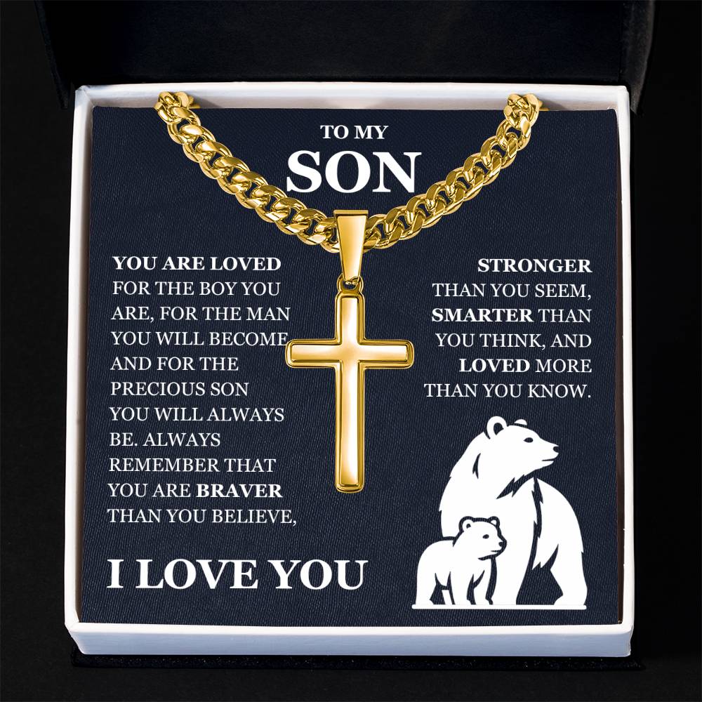 To My Son - Artisan Cross with Cuban Link Chain