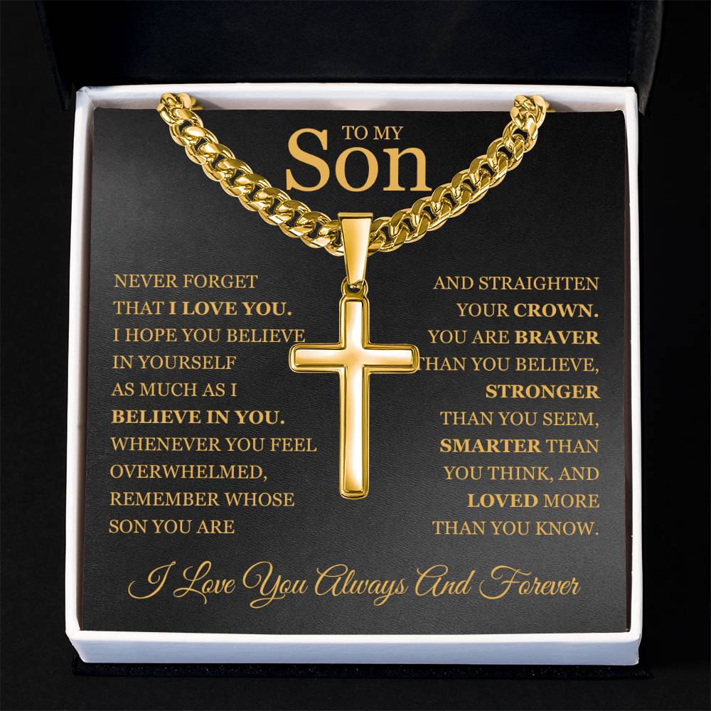 To My Son - Artisan Cross with Cuban Link Chain