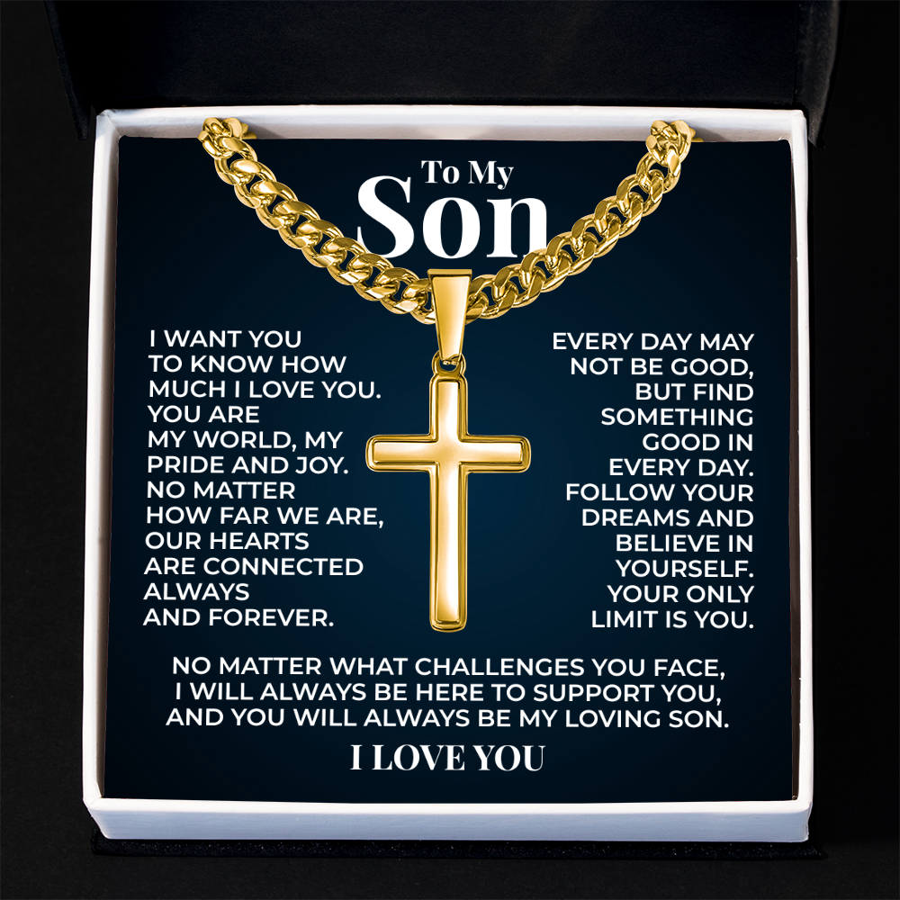 Cuban Chain with Cross Necklace - To My Son "Follow You Dreams"