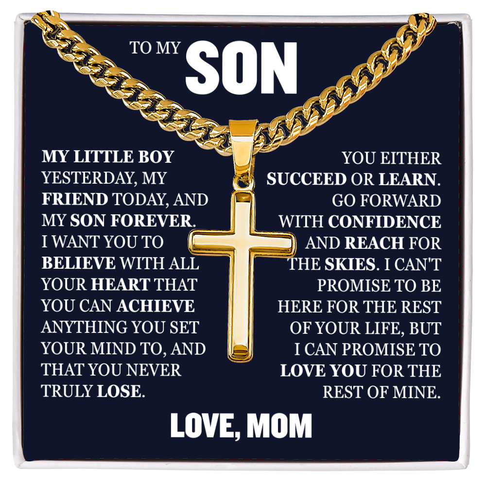 Cross Cuban Link Chain - To My Son "Reach For The Skies"