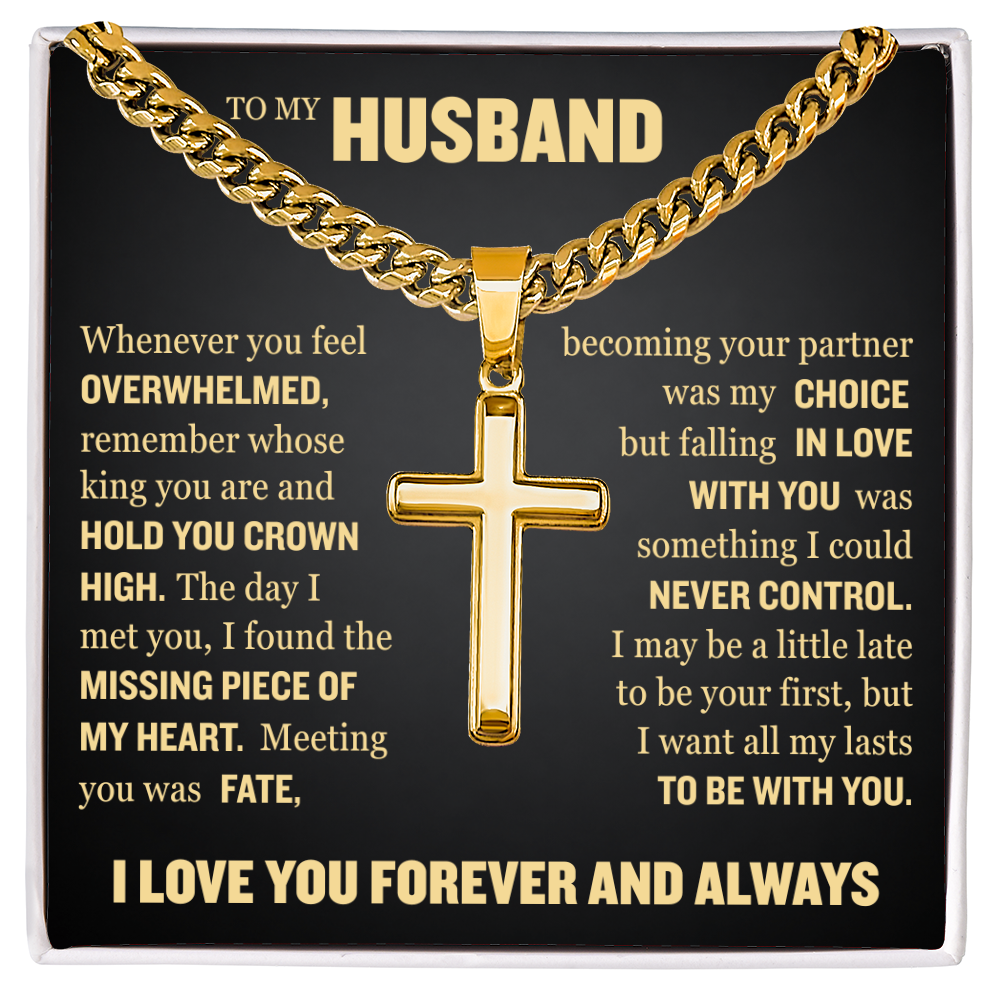 Cross Cuban Link Chain - To My Husband "I Found The Missing Piece of My Heart"