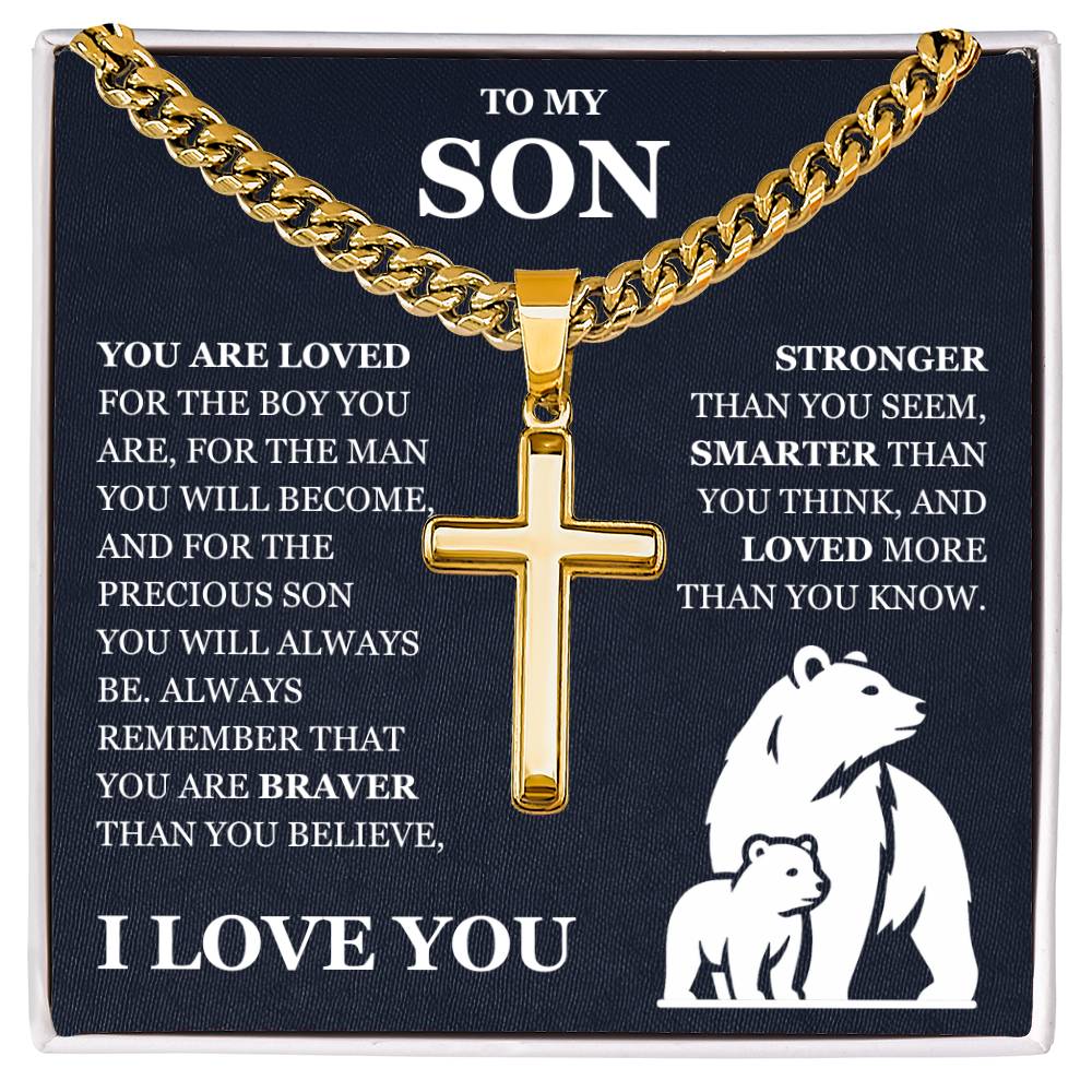 To My Son - Artisan Cross with Cuban Link Chain
