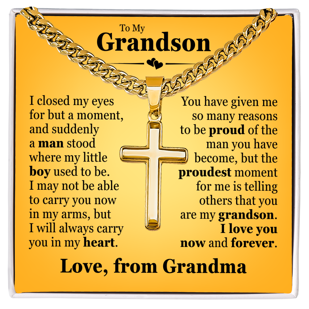Cross Cuban Link Chain - To My Grandson "I Will Always Carry You In My Heart"