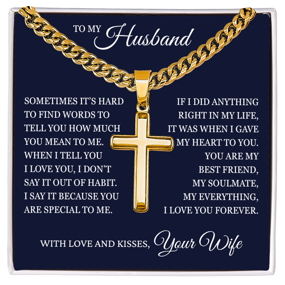 Cross Cuban Link Chain - To My Husband "I Love You Forever"