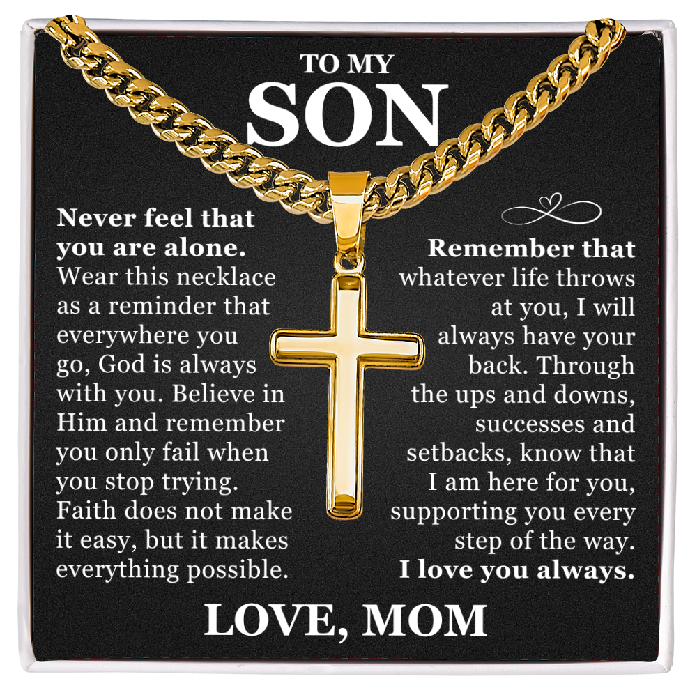 Artisan Cross with Cuban Link Chain - To My Son