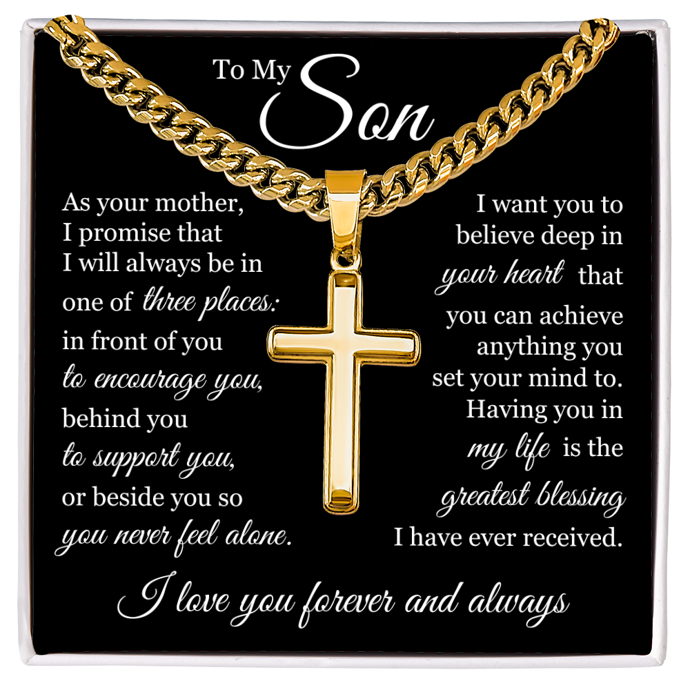 Cross Cuban Link Chain - To My Son "I Love You Forever and Always"