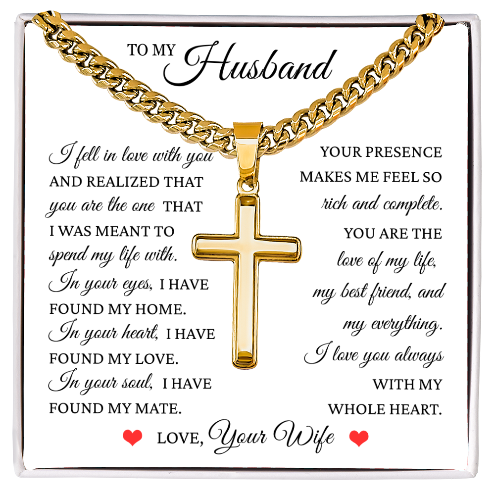 Cross Cuban Link Chain - To My Husband "I Have Found My Home"